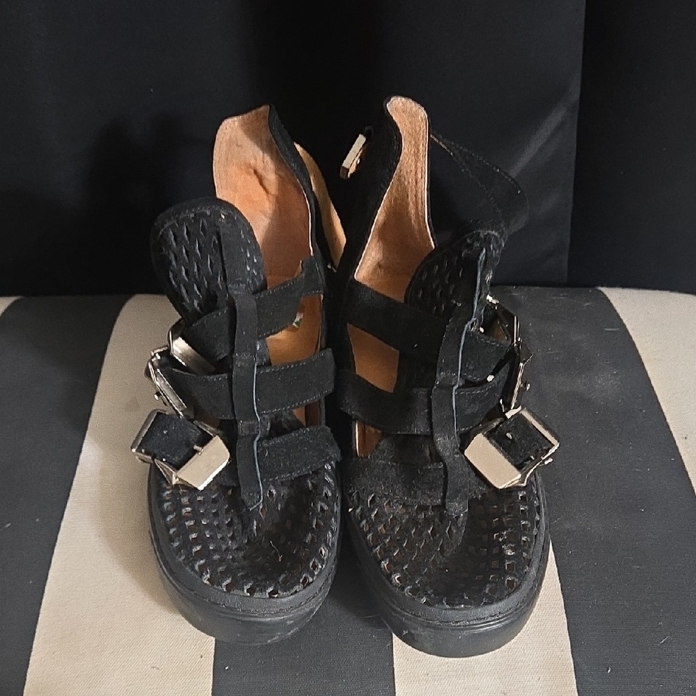Jeffrey Campbell Black Sandals with Gold Accents